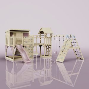 OutdoorToys Spielturm Malin aus Holz in Rosa Trapezschaukel
