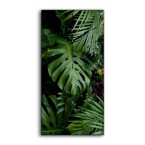 Wohnzimmer-Bild Leinwand Uhr Geräuschlos 30x60 Tropische Dschungel Blätter - schwarze Hände