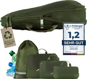 TRAVEL DUDE Packwürfel Set mit Kompression aus recycelten Plastikflaschen | Leichte Packing Cubes | Packtaschen Set (Wald Grün, 4-teilig) TRAVEL DUDE Packwürfel Set mit Kompression aus recycelten Plastikflaschen | Leichte Packing Cubes | Packtaschen Set (Wald Grün, 4-teilig)