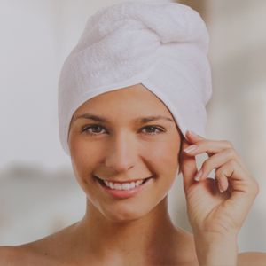 Haar Turban Kopfhandtuch Handtuch Frottee Haarpflege Trockentuch Uni, Farbe:Weiss