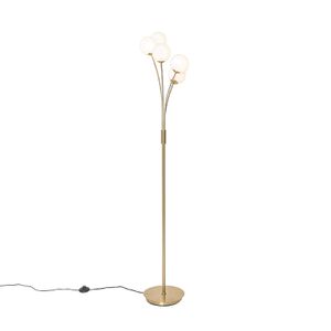 QAZQA - Moderne Stehlampe Gold I Messing mit Opalglas 5-flammig - Athens I Wohnzimmer I Schlafzimmer - Stahl Rund - LED geeignet G9