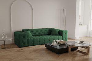 Klassische Sofa Chesterfield mit hochwertiger Knopfheftung MORENO - 3-Sitzer Sofa Wellenfedern Steppung Polstersofa (Farbe: grün)