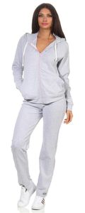 Damen Jogginganzug Anzug mit Reißverschluss, Grau-Rosa XL