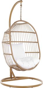 BELIANI Hängesessel mit Metallgestell Beige Rattan / Flechtseil 2 Kissen Hängestuhl Korb Schwebesessel Wohnzimmer Terrasse Balkon Modernes Design