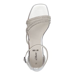 s.Oliver Damen Sandalette Sandale Strass Metallic Karree Blockabsatz 5-28206-42, Größe:39 EU, Farbe:Silber