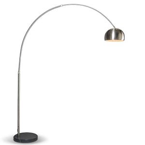 QAZQA - Moderne Bogenlampe Stahl I Silber I nickel matt verstellbar - Grande I Wohnzimmer - Edelstahl Rund - LED geeignet E27