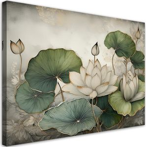 Leinwandbild Pflanze Lilienblüten 90x60 Feeby Grün bild für die wand bereit zum aufhängen