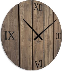 FLEXISTYLE nástenné hodiny XXL veľké dubové nástenné hodiny z masívu dub kúpeľňa obývacia izba drevo moderné priemer 80 cm bez tikania vzhľad dreva (hnedá, 80cm)