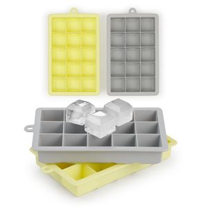 Blumtal 2x15er Silikon Eiswürfelform Würfel 3,3 cm - Eiswürfelbehälter Würfelgröße XL, BPA frei, Leichtes Herauslösen der Eiswürfel, Grau und Gelb