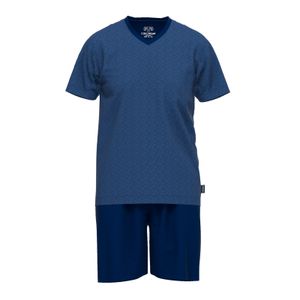 CECEBA Herren Schlafanzug, 2-tlg. Set - Shorty, kurz, V-Ausschnitt, Klima-Aktiv Blau L