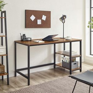 VASAGLE Schreibtisch mit 2 Regale Computertisch rechts/links 140 x 75 x 60 cm Holzoptik Metallgestell PC-Tisch Arbeitstisch Vintage LWD55X