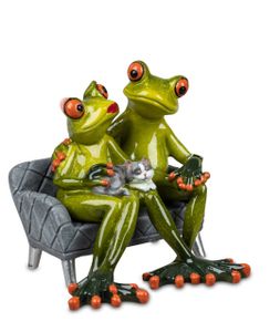 Dekofigur Froschpaar auf Sofa mit Katze H. 15cm grün Formano Froschhausen