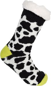 styleBREAKER Uni ABS Stoppersocken mit Animal Print Muster, warme ABS-Socken, Größe 35-42 EU / 5-10 US / 4-8 UK 08030011, Farbe:Kuh - Limettengrün-Schwarz-Weiß
