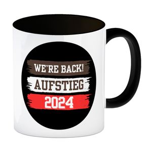 St. Pauli Aufstieg 2024 Kaffeebecher in schwarz mit Spruch We're back