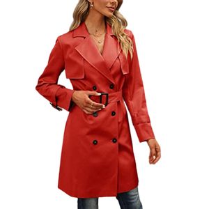 Damen Trenchcoats Zweireiher Langer Mantel Klassische Frühling Winddichter Jacke Rot,Größe:Xl