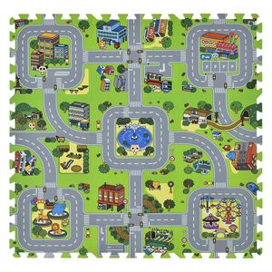 Juskys Kinder Puzzlematte Jascha 9 Teile – Stadt & Straßen - rutschfest & abwischbar - 1cm dick – Spielmatte ab 10 Monate – Baby Puzzle Spielteppich