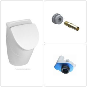 VILLEROY & BOCH O.NOVO Keramik Absaug Urinal mit CeramicPlus Beschichtung & Deckel, Ablauf- und Einlaufgarnitur