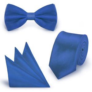 SET Krawatte Fliege Einstecktuch Blau  einfarbig uni aus Polyester