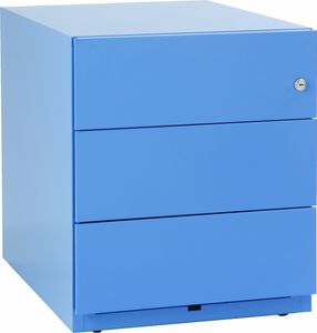 BISLEY Note Rollcontainer mit 3 Schüben aus Metall abschließbar in blau - Bürocontainer mit Schloss für DIN A4 Dokumente, Kleinteile & Büromaterial,