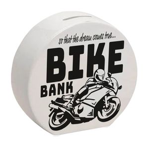 Bike Bank Spardose in schwarz zum Thema Motorradkauf und Motorrad fahren