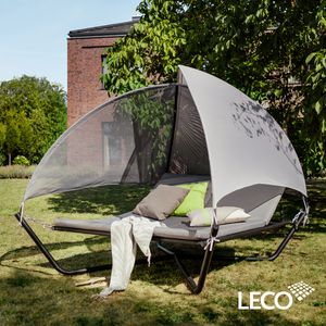 LECO Sidney Sonnenbett, schwarz/grau, Stahl/Textilen, 244x197x196 cm, verstellbare Rückenlehne, inkl. Polster LECO Sidney Sonnenbett, schwarz/grau, Stahl/Textilen, 244x197x196 cm, verstellbare Rückenlehne, inkl. Polster