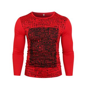Männer Letters Printed Langarm Rundhals Top T-Shirt Bluse Pullover Sweatshirt,Farbe: Rot,Größe:L
