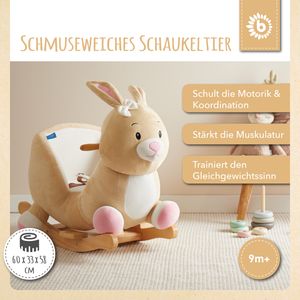 Bieco Plüsch Schaukeltier Hase Hopsi, 60 cm | Kinder Schaukelstuhl mit Sicherheitsgurt | Baby Schaukel | Schaukel Kleinkind | Schaukeltier Baby | Baby Schaukelwippe ab 9 Monate | Schaukelpferd Holz