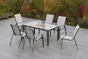 Merxx Gartenmöbelset "Amalfi" 7tlg. mit Tisch 150 x 90 cm - Aluminiumgestell Graphit mit Textilbespannung Diamantbraun