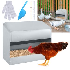 XMTECH 15KG Futterautomat Hühner Hühnerfutter Aufhängbar Geflügelfutterautomaten mit Deckel Edelstahl Hühnerfutterautomat für Geflügel HüHner Enten