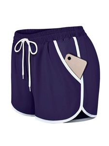Damen Beiläufig Taschen Yoga Shorts Fitness Laufen Hot Pants Tennishose Schnüren,Farbe:Violett,Größe:XL