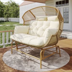 Flieks Rattan Hollywoodschaukel Schaukelstuhl Doppelschaukel mit Kissen, Hängesessel Gartenschaukel Hängeschaukel für 2 Personen, Naturbelassen Flieks Rattan Hollywoodschaukel Schaukelstuhl Doppelschaukel mit Kissen, Hängesessel Gartenschaukel Hängeschaukel für 2 Personen, Naturbelassen
