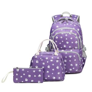 Schulrucksack Mädchen Teenager Damen Schultasche Rucksack Set Hundefüße Schulranzen mit Lunchpaket Tasche und Mäppchen, lila, Hundefüße