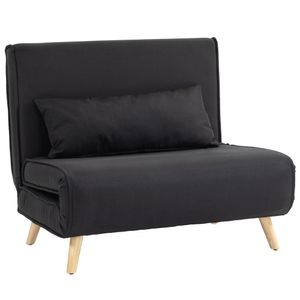 HOMCOM Einzelsofa Schlafsofa Sofabett Klappsofa verstellbar Rückenlehne Liege nordisch skandinavisch 25D Schaumstoff Leinenimitat Tannenholz Schwarz