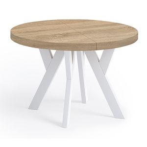 Runder Ausziehbarer Tisch für Esszimmer, PERO, Loft-Stil, Skandinavische, Durchmesser: 90 / 140 cm, Farbe: Sonoma / Weiss