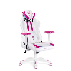 Diablo X-Ray Gaming Stuhl Bürostuhl Schreibtischstuhl 4D Armlehnen Ergonomisches Design Kunstleder Perforation Wippfunktion Belastbarkeit bis 150 kg (weiß-pink, Standard)