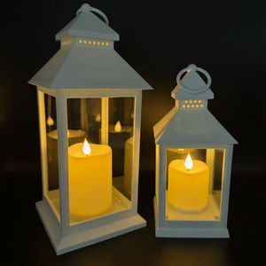 2 Laternen mit LED-Kerzen und Timerfunktion im Set - Outdoor geeignet - 35 cm groß - Weiß