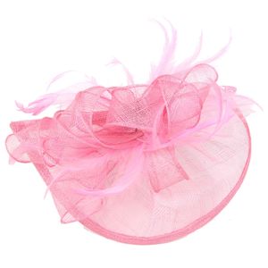 Rutschfester Metallclip, eleganter Fascinator-Hut, Blumen-Mesh-Bänder, Federn, Party-Kopfbedeckung, Haarschmuck, Rosa