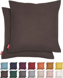 Blumtal 2er Set Kissenbezug 45x45 cm Chenille - Kuscheliges Sofakissen mit verstecktem Reißverschluss,  , weiches Dekokissen, Dunkelbraun
