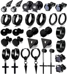 15 Paar Ohrringe für Herren, schwarze Edelstahl-Ohrstecker-Set für Männer und Frauen