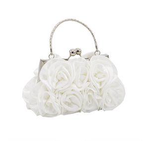Frauen Abendtasche Seidenähnliche Satin Rose Form Clutch Handtasche mit elegantem Metallgriff für Party Hochzeit Geldbörse - Weiß