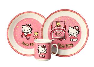 Dětská porcelánová souprava Hello Kitty, růžová, Thun, 3 dílná