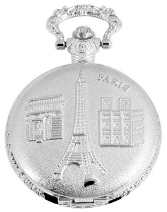 Classix Taschenuhr Weiß Silber Paris Eiffelturm France Analog