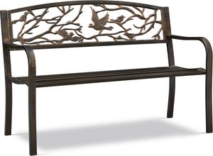Yaheetech Gartenbank Metallbank mit Rückenlehne & Armlehne Sitzbank für 3 Personen Outdoor Bank Eisenbank Ruhebank im Retro-Stil Bronze