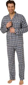Flanell Herren Schlafanzug langarm Pyjama zum durchknöpfen - auch in Übergrössen ; grau , 52