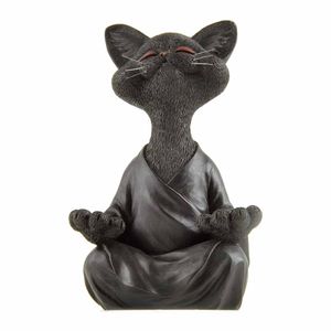 Buddha-Katzenstatue, Meditation, Yoga, Sammlerstück, Geschenk für Katzenliebhaber, Meditationsdekoration(Schwarz, 18 cm)