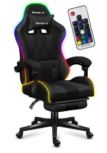 huzaro Force 4.7 RGB | LED Gaming Stuhl Computerstuhl | 90-140° Neigungswinkel | Kopfstütze Lendenkissen Höhenverstellbar Fußstütze | 140 kg | Schwarz