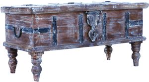 Antike Holzbox, Holztruhe, Couchtisch, Kaffeetisch aus Massivholz, Aufwändig Verziert - Modell 24, Antik-braun, 41*83*37 cm, Truhen, Kisten, Koffer