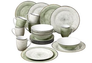 Kombinovaný servis - zelená - svetlosivá - porcelán - servíruje sa 6 - 24 kusov