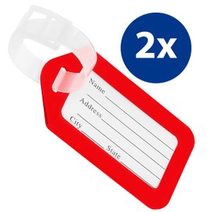 mumbi Kofferanhänger aus Kunststoff, Gepäckanhänger mit Namensschild / Adressschild im 2er Set, rot