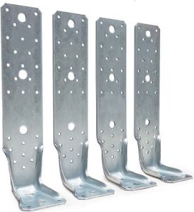 4 massive Winkelverbinder mit Eckverstärkung, Sicherung, Verankerung, Befestigung Gartenhaus gegen Wind, Sturm für Holzwände, Gartenhäuser, verzinkt Stahl 28,5 x 8,5 x 6,5 cm, 3 mm Stärke